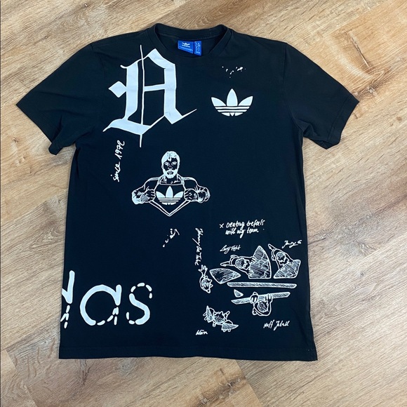 Adidas Originals Sketchbook Off Placement Trefoil Black T shirt Size Medium - Picture 6 of 11